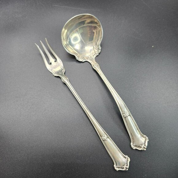 Vintage Wallace Sterling Silver Round Bowl Soup Spoon + Pickle Olive Fork CT36F - Picture 4 of 10
